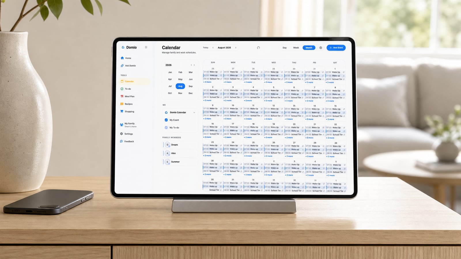 Domio Web month calendar for household planning