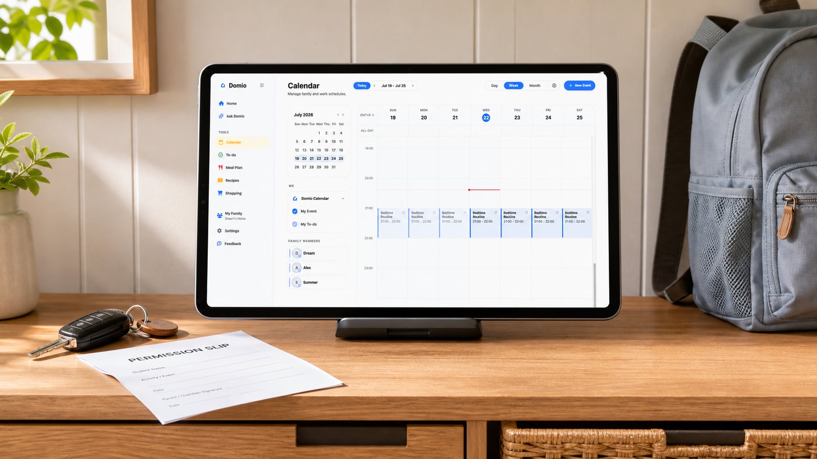 Domio Web week calendar for a busy family