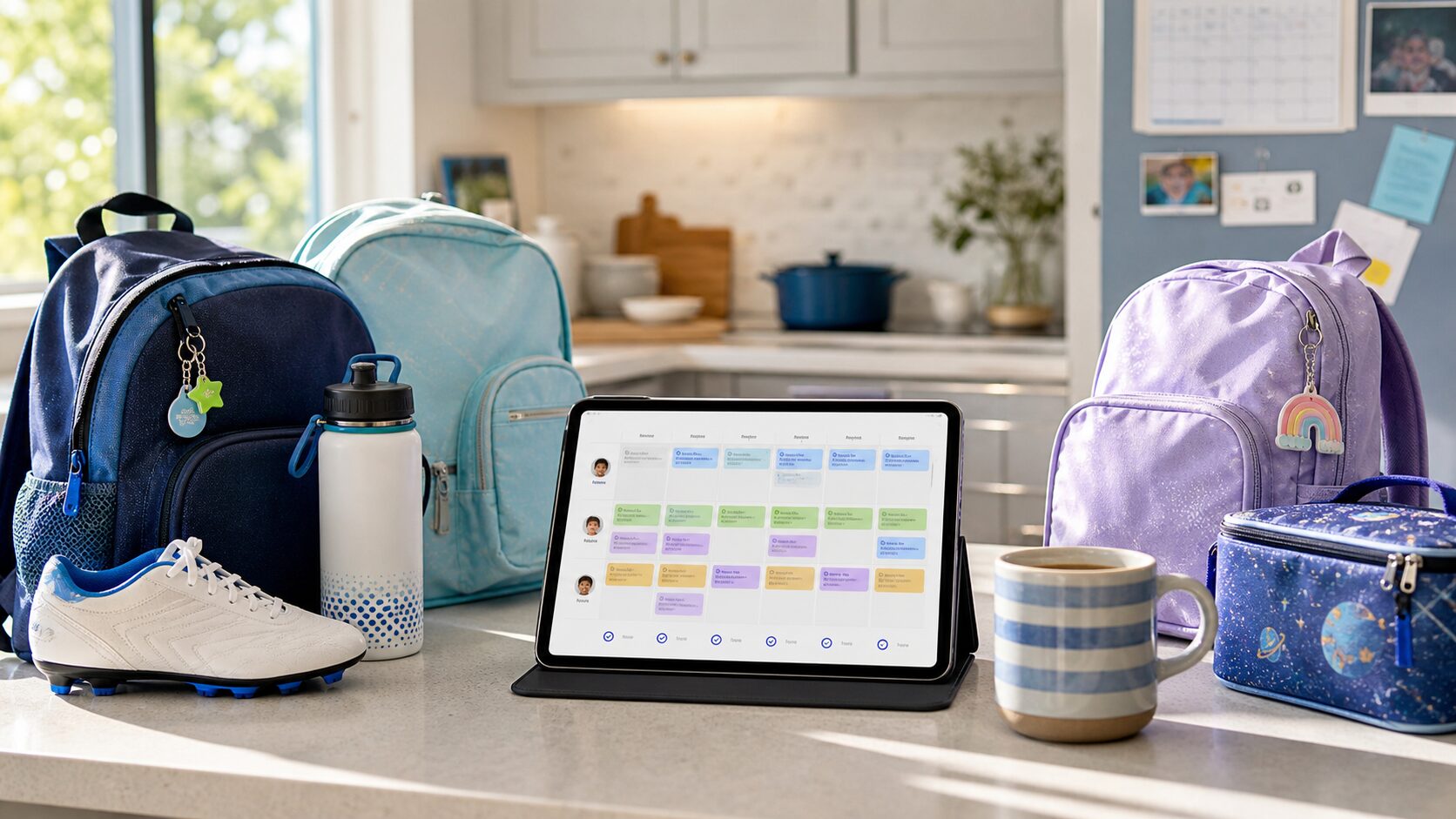 Family calendar app for multiple kids showing a weekly schedule on a tablet