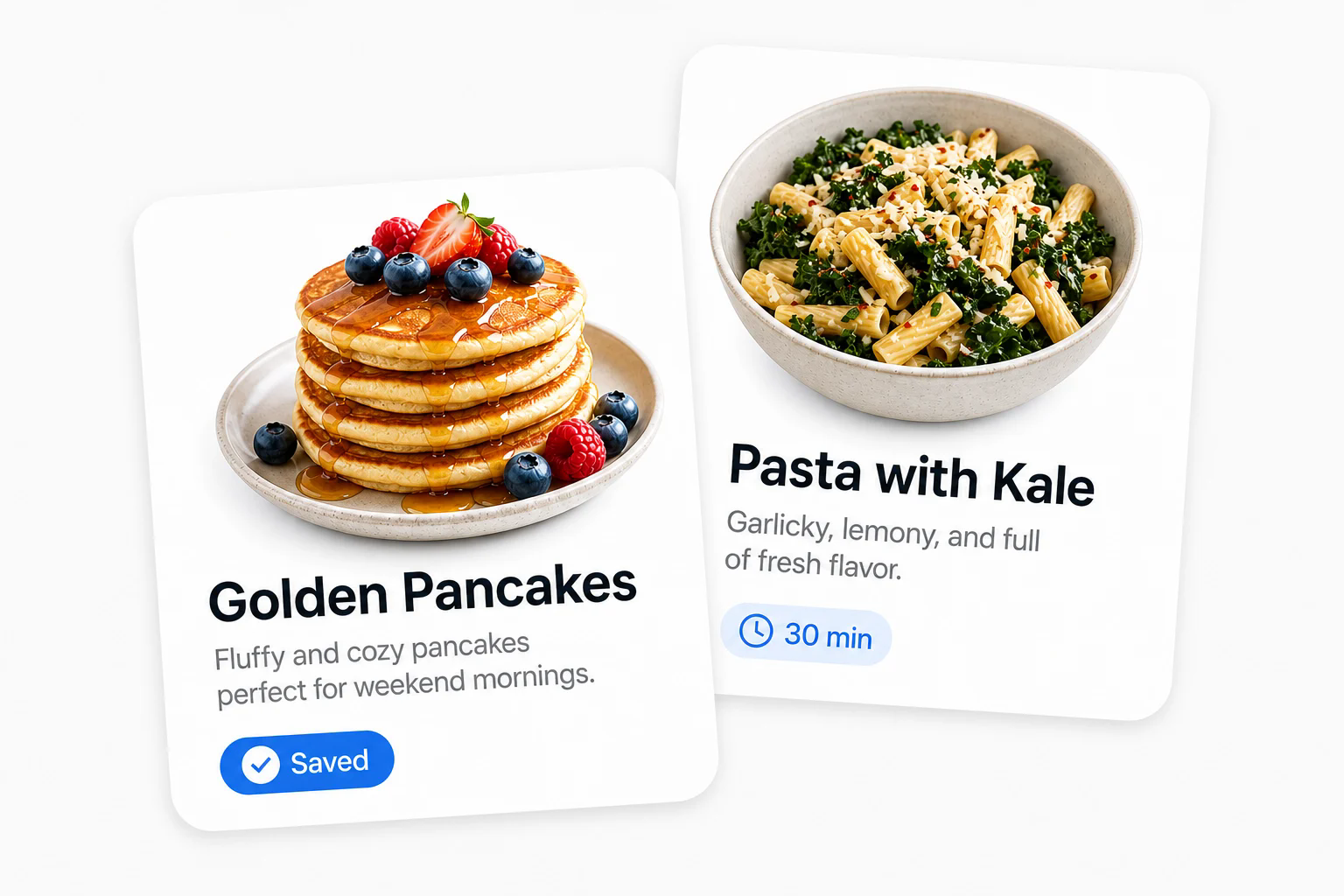 Recipe library cards with saved family meals