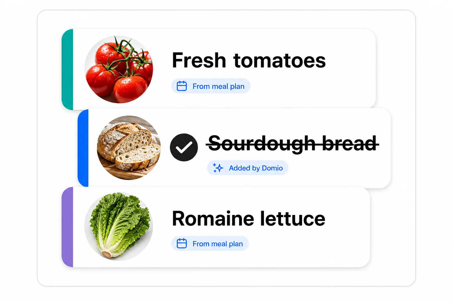 Generated grocery list item cards